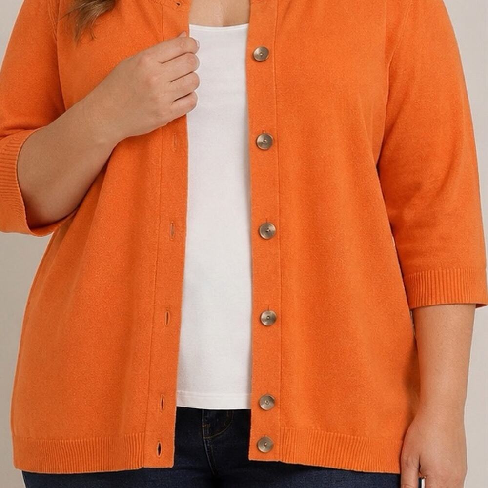 J Jill Women’s 2X Orange Lightweight Cardigan Sweater Button Front Stretch Knit